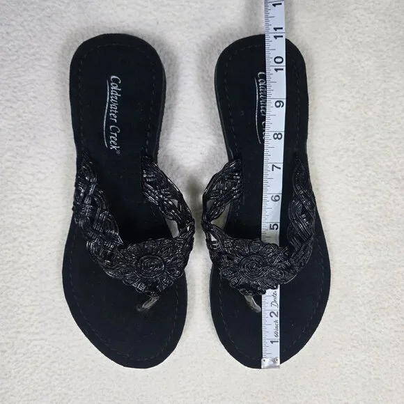 Coldwater Creek Womens Size 11/12 Black Braided Floral Sandals Slip-On - Picture 3 of 7